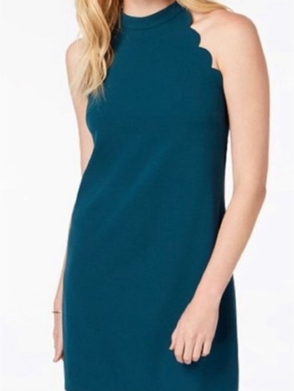 BCX XS Teal Scalloped Halter Sheath Dress Cocktail Wedding Guest
